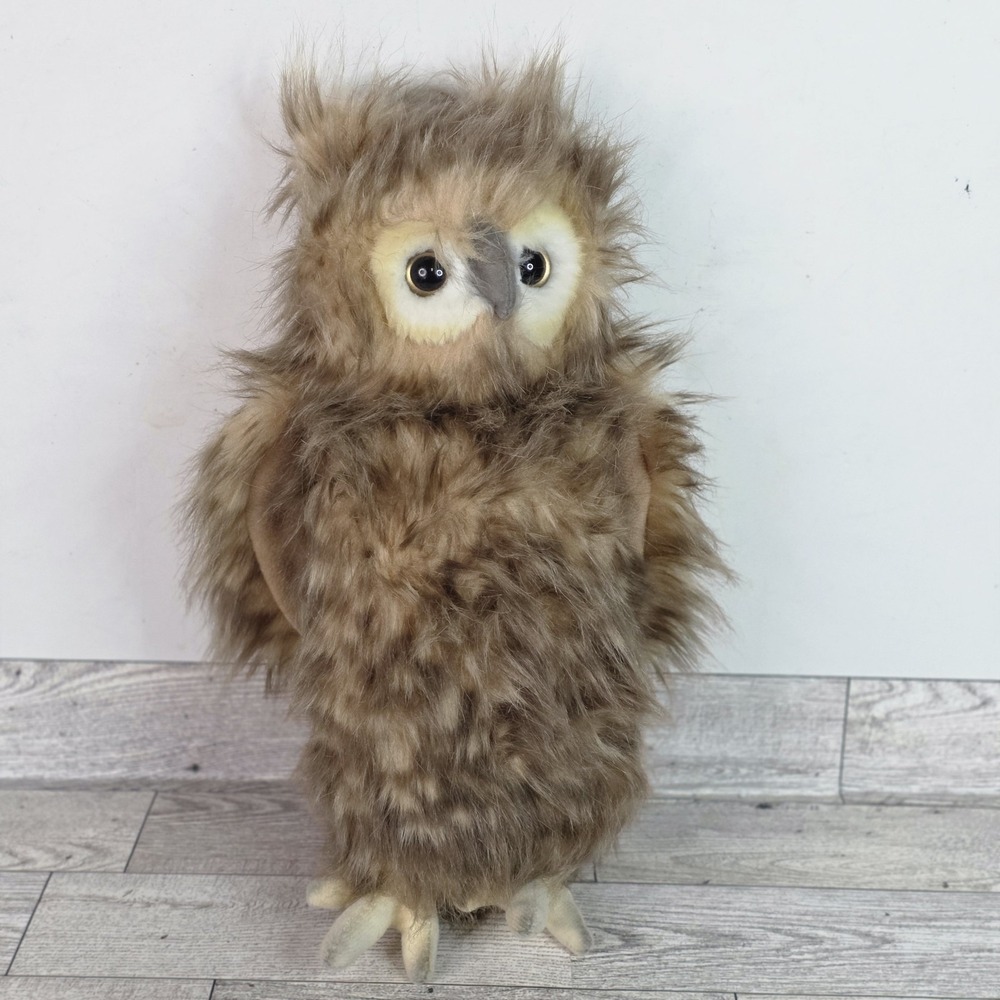 Hansa 12" Owl Swivel Head Plush Bird Brown Feathers Wings Stuffed Toy Realistic